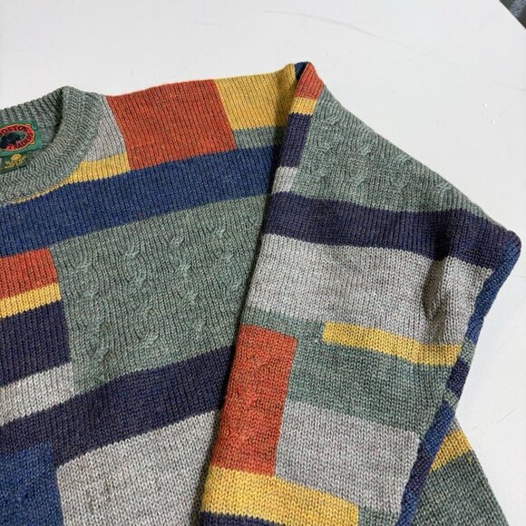Vintage Boston Traders Men's Large Wool Hand Knit Sweater 90's All over Print - Picture 3 of 8